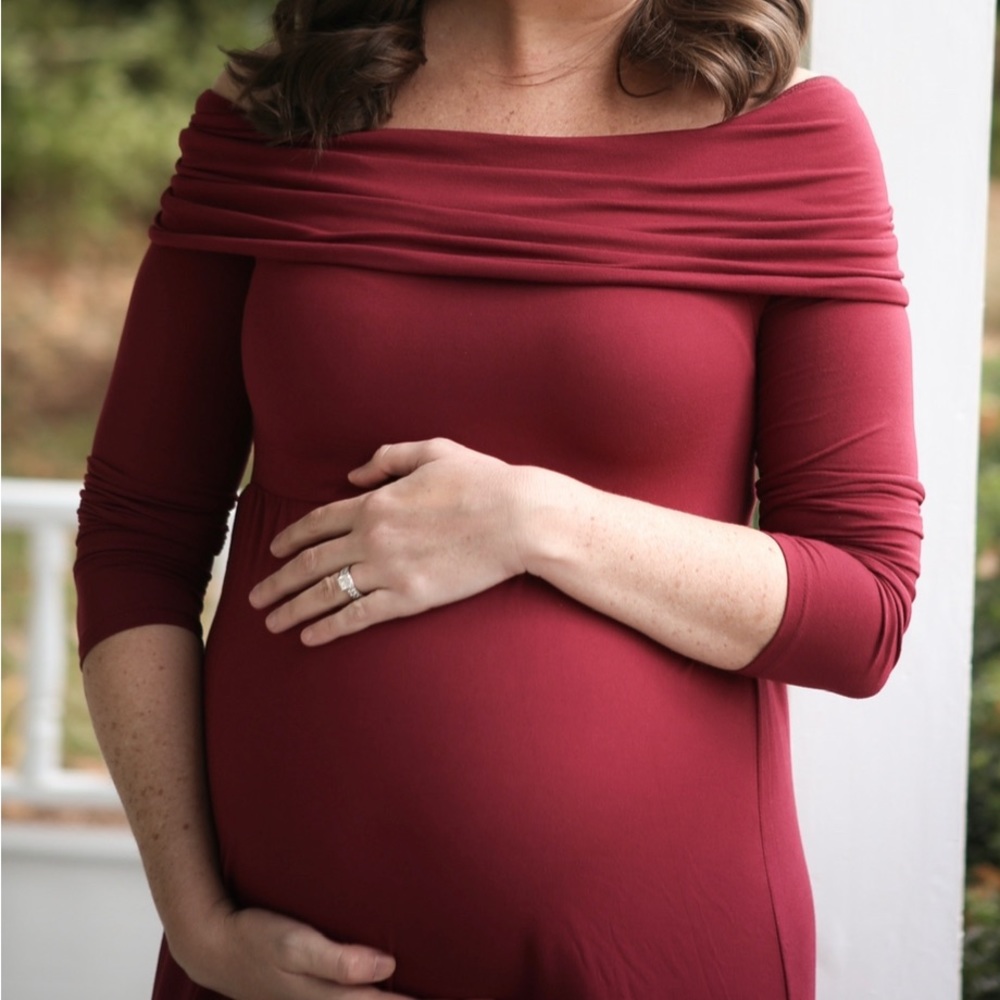 Red maternity dress.